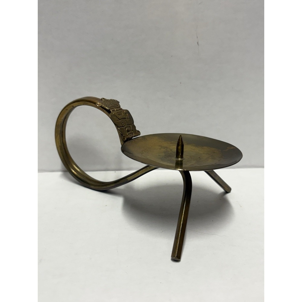 Chamberstick‎ Candle Holder aztec warrior carved on the handle brass vintage